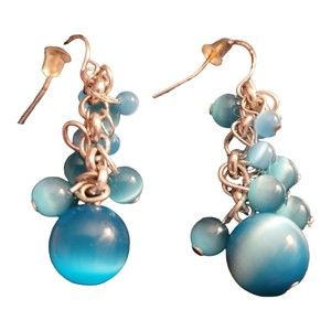 Silvertone French Hook Earrings with Blue Dangling Beads